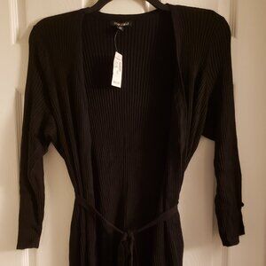 Roz & Ali Black Open Front Layering Long-sleeve Cardigan Belted Duster 2X NWT